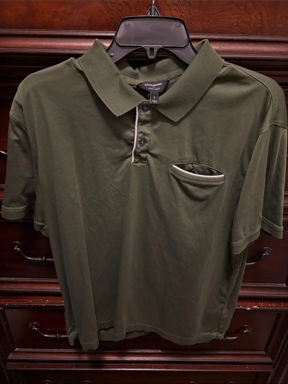 Banana Republic Olive Green Polo with Chest Pocket Trim-Luxe Touch-Lg